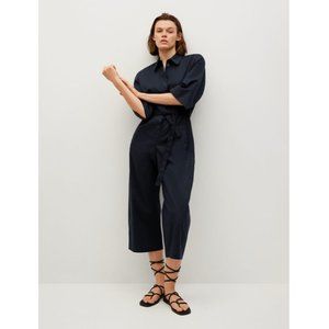Mango Navy Blue Cotton Jumpsuit